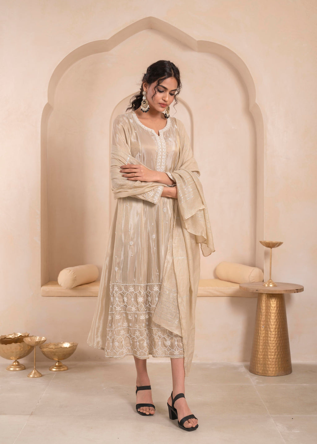 Juniper Embroidered Dress with Subtle Shimmer and Dupatta - Distacart