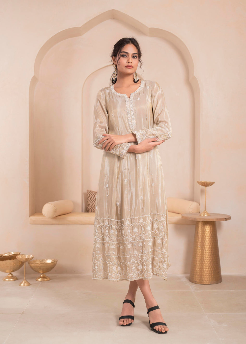 Juniper Embroidered Dress with Subtle Shimmer and Dupatta - Distacart