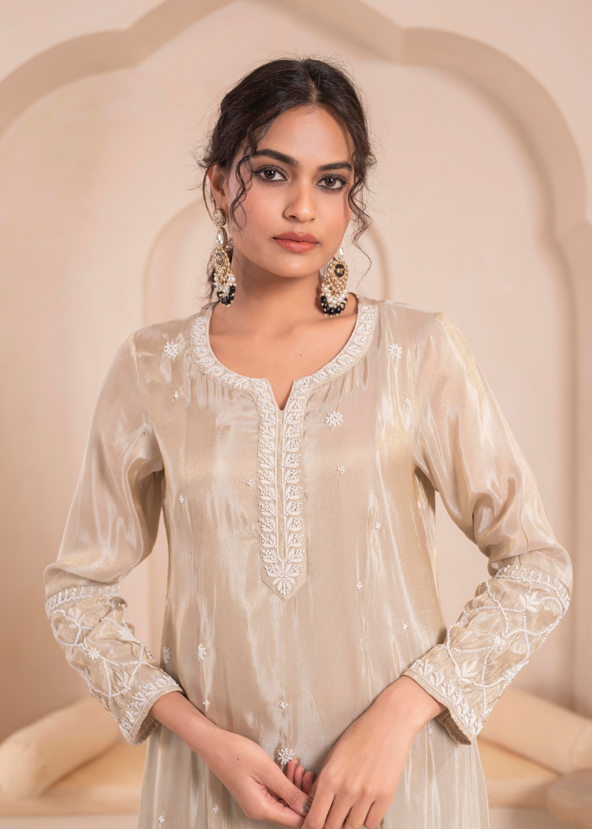 Juniper Embroidered Dress with Subtle Shimmer and Dupatta - Distacart