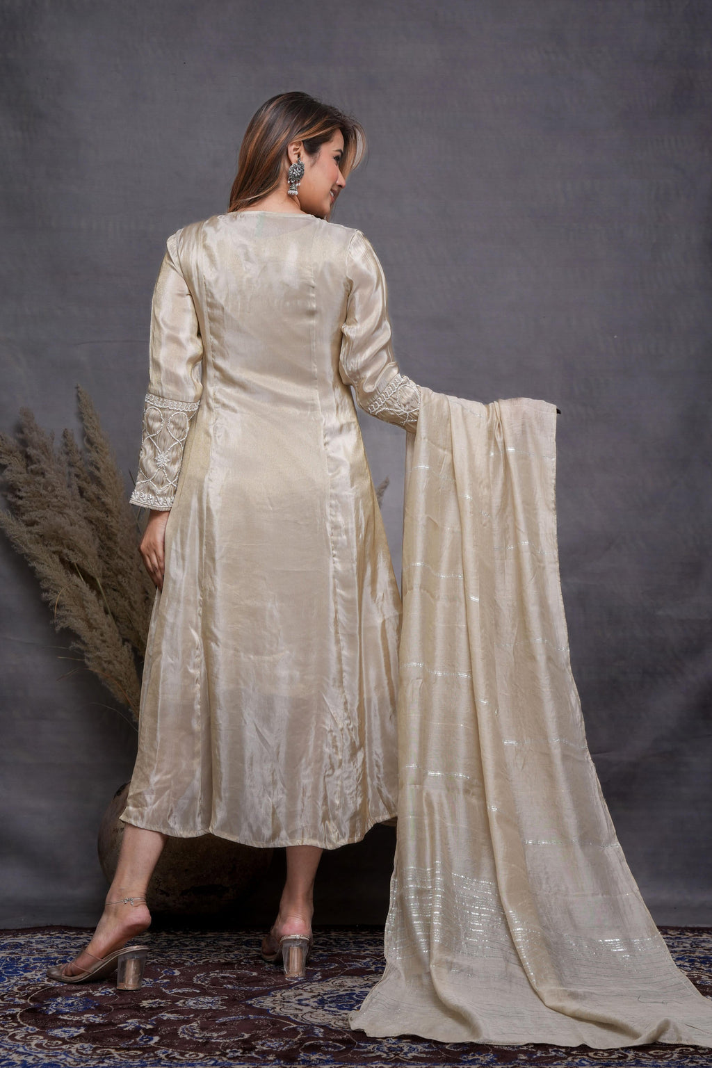 Juniper Embroidered Dress with Subtle Shimmer and Dupatta - Distacart