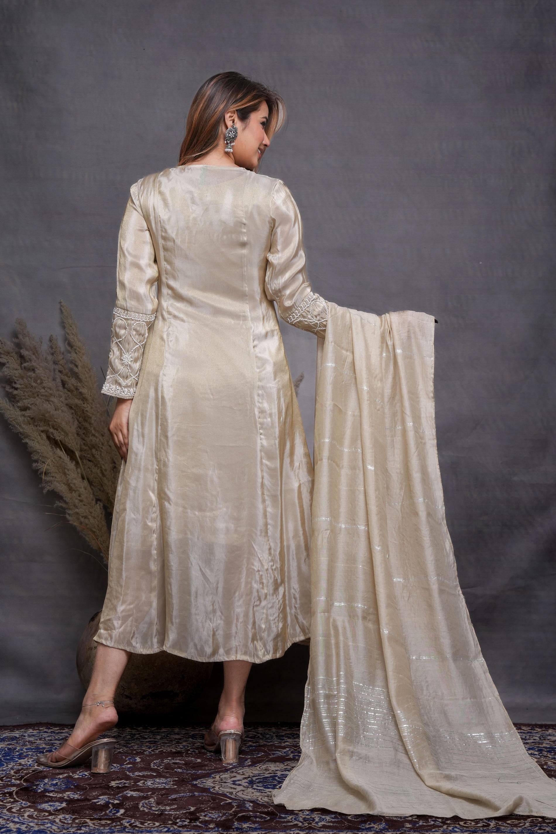 Juniper Embroidered Dress with Subtle Shimmer and Dupatta - Distacart