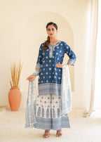 Juniper Floral Embroidered Cotton Kurta, Printed Straight-Fit Pants - Distacart
