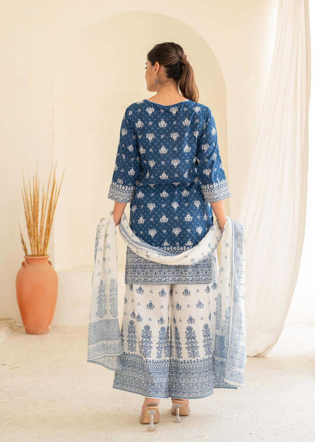 Juniper Floral Embroidered Cotton Kurta, Printed Straight-Fit Pants - Distacart