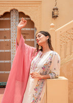 Juniper Soft Pastel Floral Printed Ivory Kurti Set - Distacart