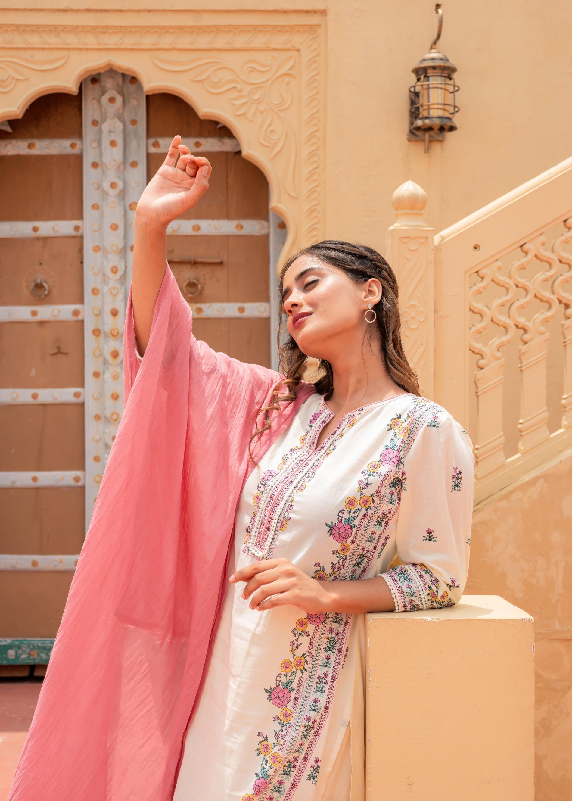 Juniper Soft Pastel Floral Printed Ivory Kurti Set - Distacart