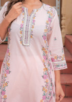 Juniper Soft Pastel Floral Printed Onion Pink Kurti Set - Distacart
