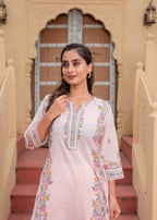 Juniper Soft Pastel Floral Printed Onion Pink Kurti Set - Distacart