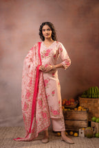 Juniper Gulbahaar Blush Floral Kurta Pant And Dupatta Set - Distacart