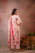 Juniper Gulbahaar Blush Floral Kurta Pant And Dupatta Set - Distacart