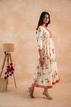 Juniper Beige Gulnaar Floral Yoke Dress - Distacart