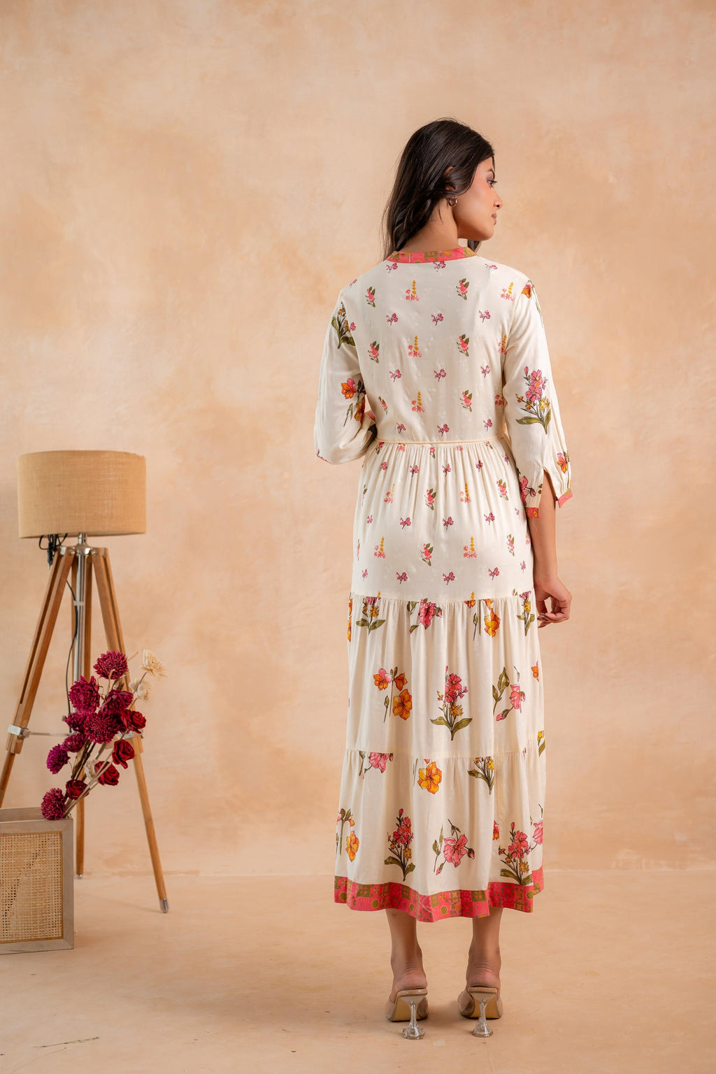 Juniper Beige Gulnaar Floral Yoke Dress - Distacart