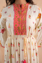 Juniper Beige Gulnaar Floral Yoke Dress - Distacart