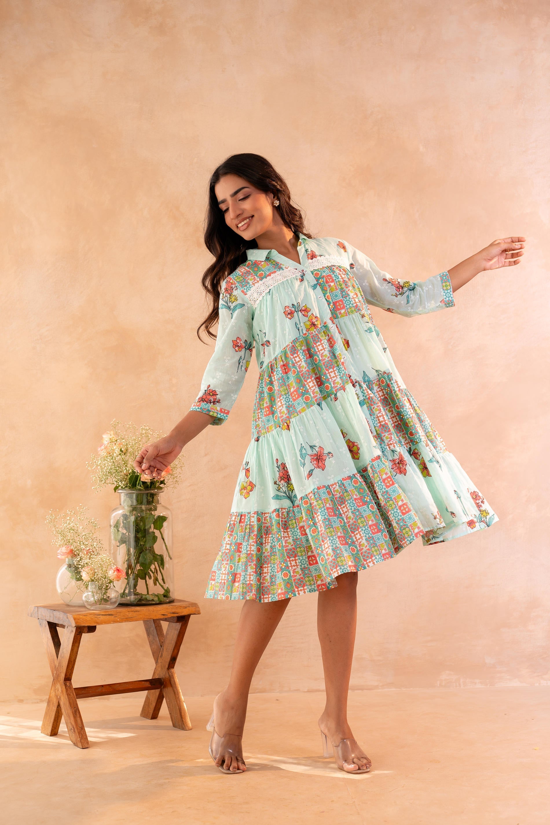 Juniper Mint Meadow Patchwork Tier Dress - Distacart