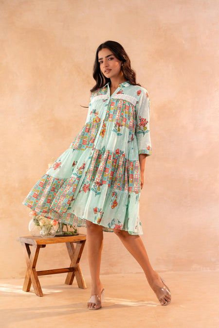 Juniper Mint Meadow Patchwork Tier Dress
