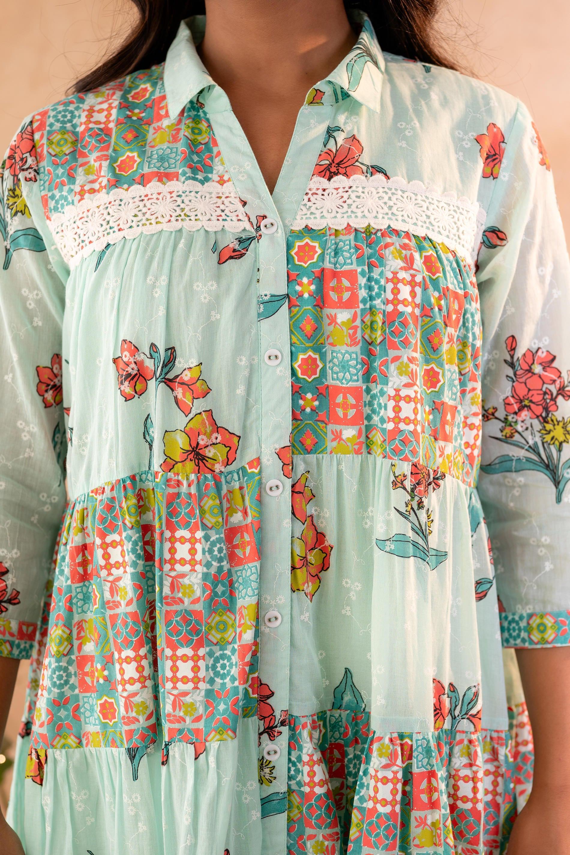 Juniper Mint Meadow Patchwork Tier Dress - Distacart