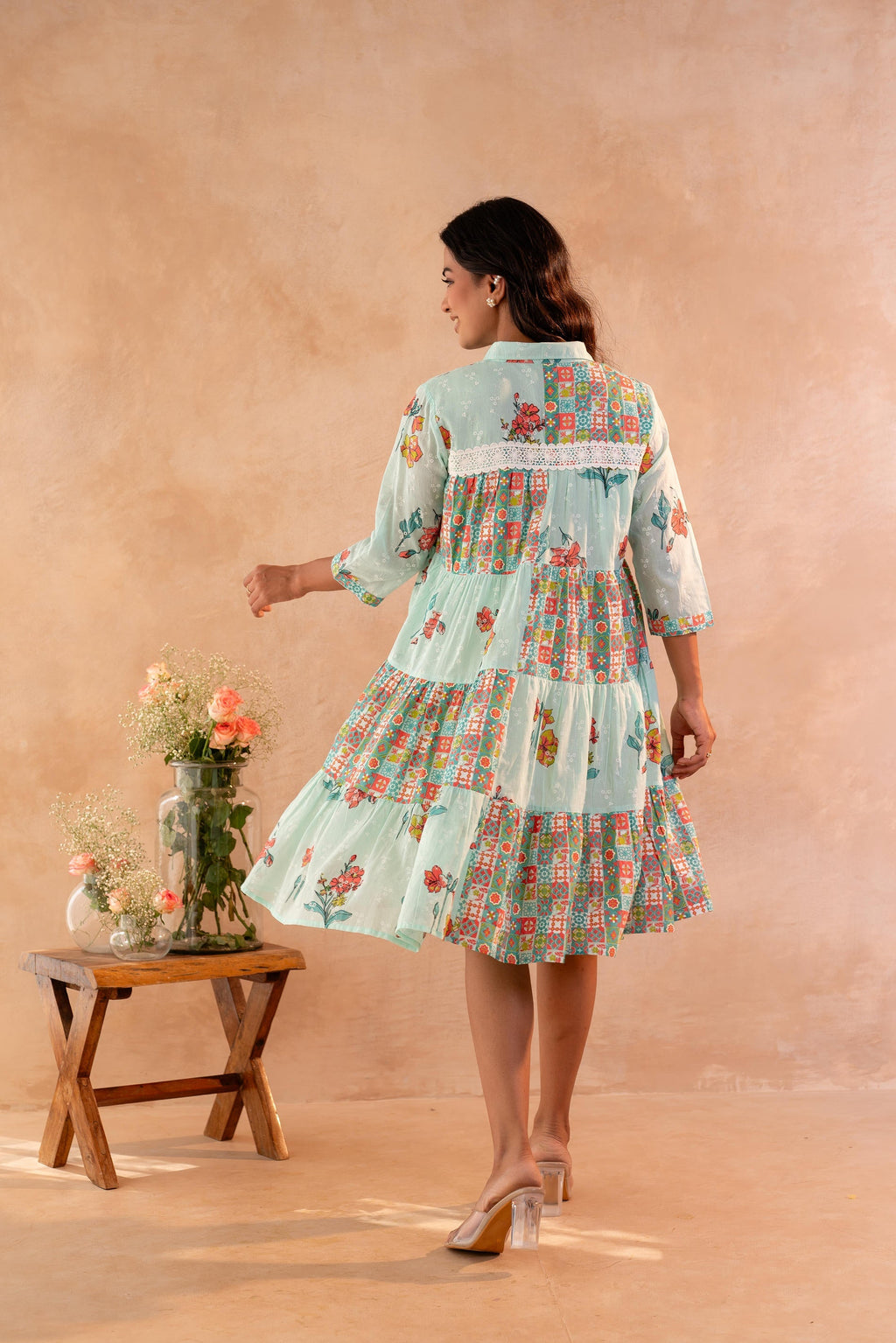 Juniper Mint Meadow Patchwork Tier Dress - Distacart