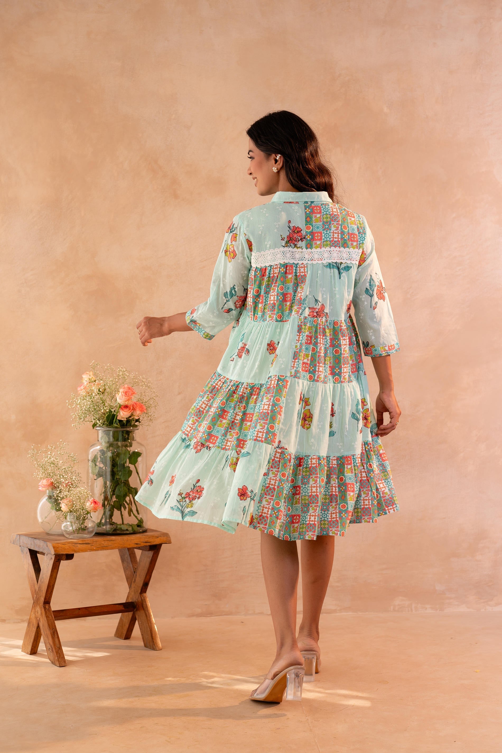 Juniper Mint Meadow Patchwork Tier Dress - Distacart