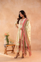 Juniper Noor-e-Gul SageGreen Printed Kurta Pant And Dupatta Set - Distacart