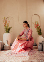 Juniper Onion Pink Embroidered Flared Midi Dress With Ethnic Motifs - Distacart