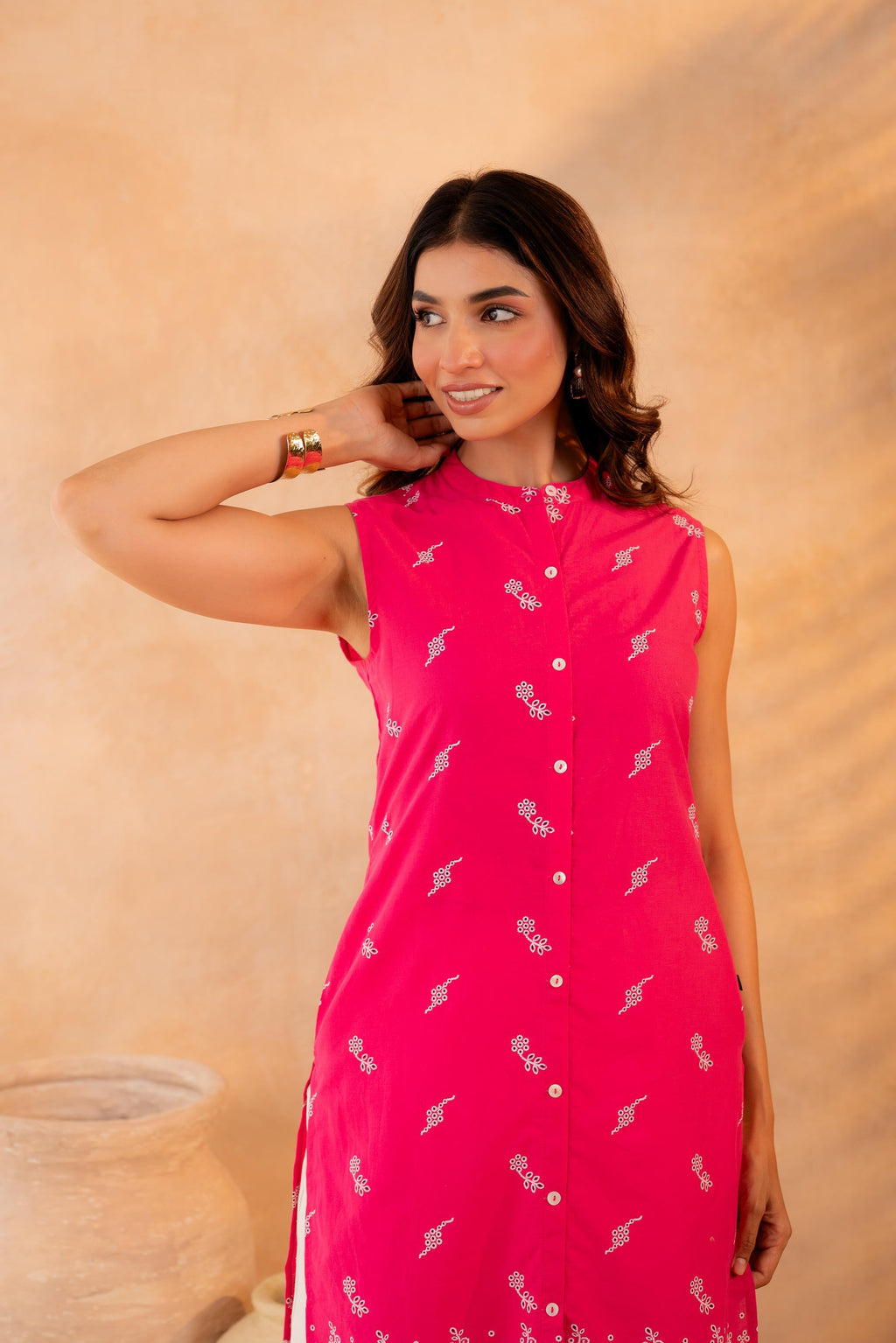 Juniper Fuchsia Bloom Border Kurta - Distacart