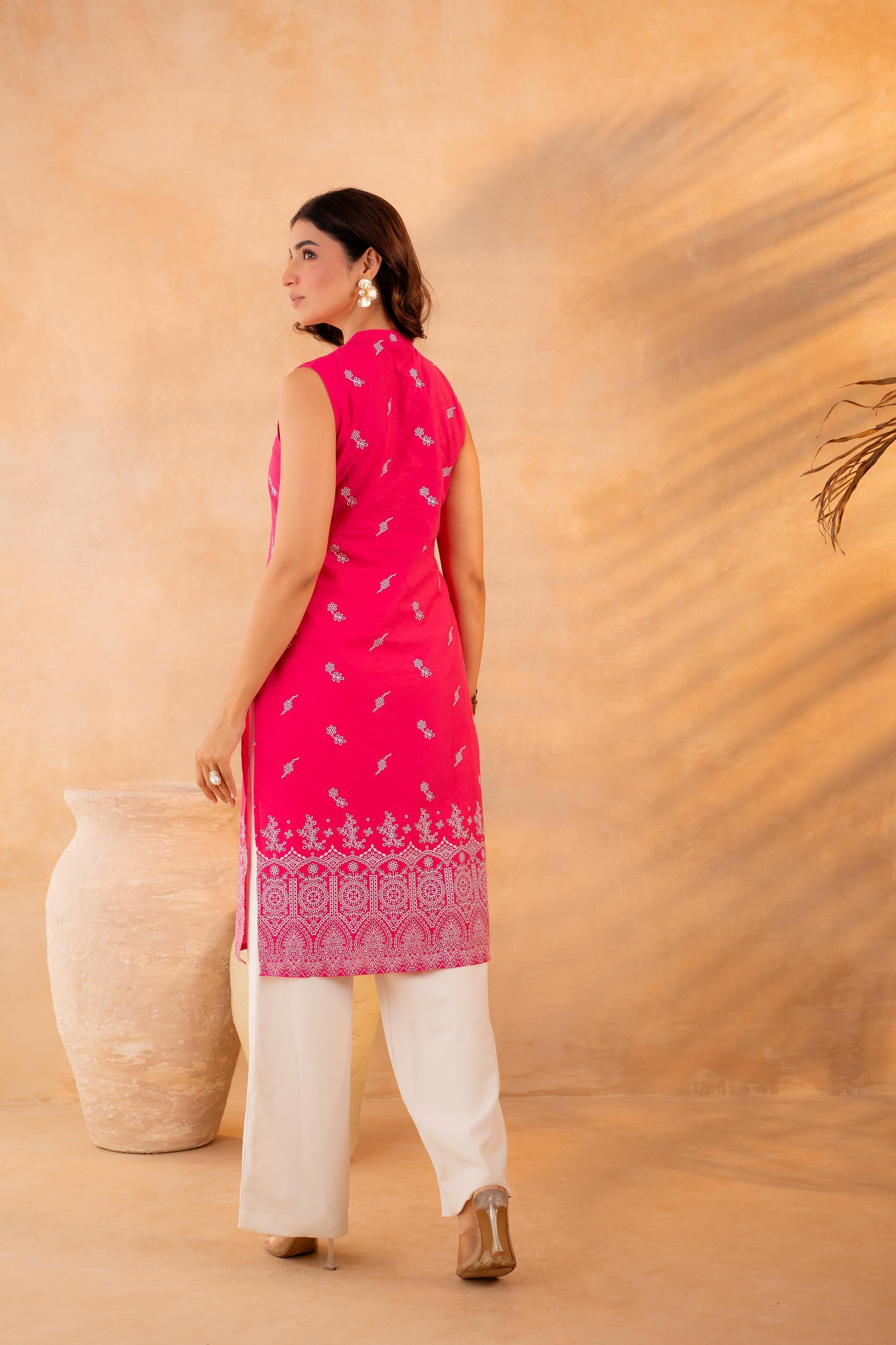 Juniper Fuchsia Bloom Border Kurta - Distacart