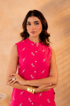 Juniper Fuchsia Bloom Border Kurta - Distacart