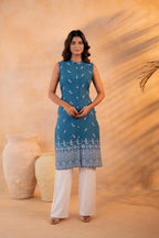Juniper Indigo Bloom Border Kurta - Distacart