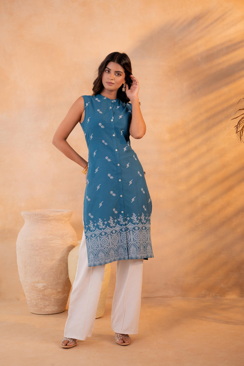 Juniper Indigo Bloom Border Kurta - Distacart
