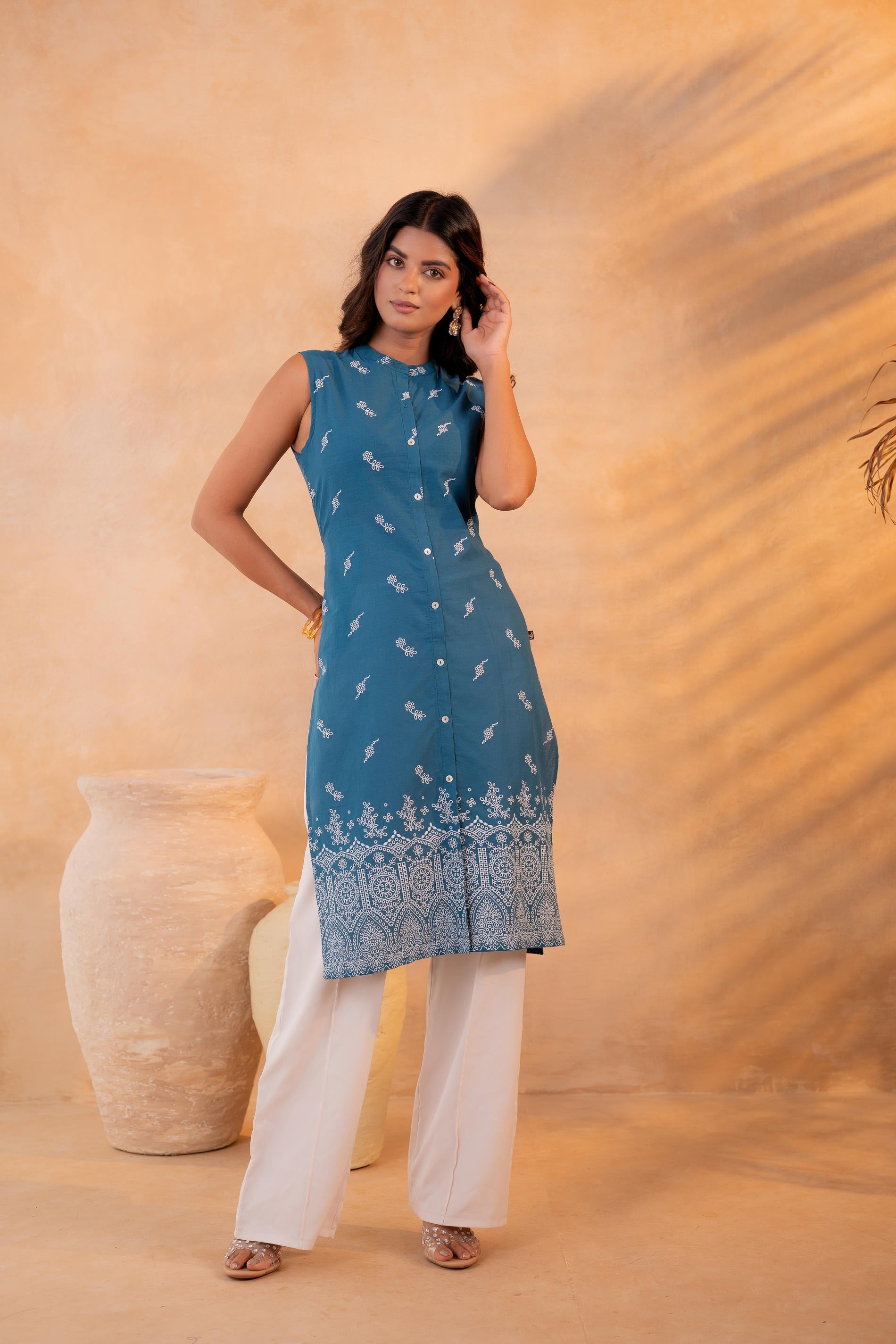 Juniper Indigo Bloom Border Kurta - Distacart