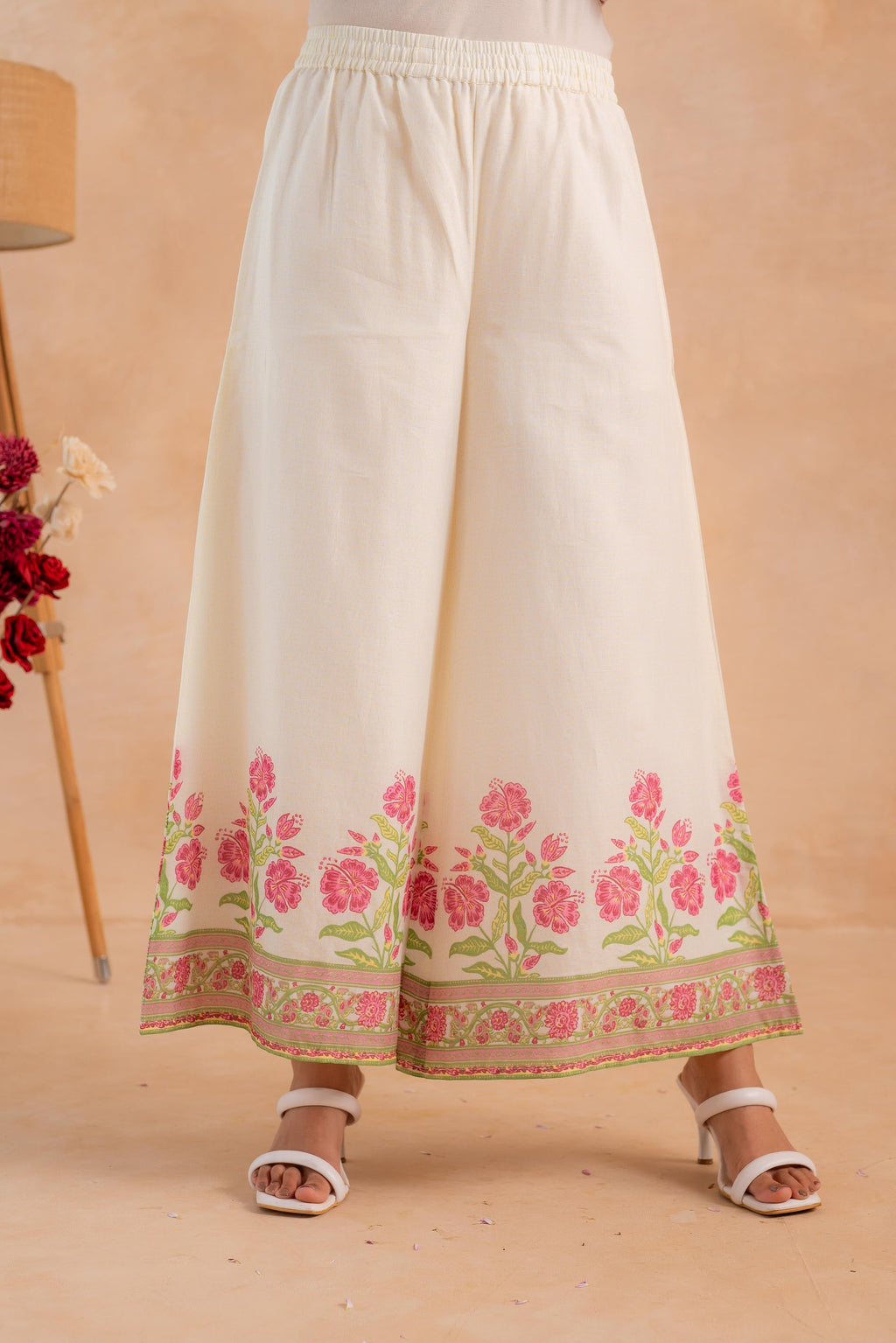 Juniper Gulbahaar Ivory Floral Printed Kurta Palazzo And Dupatta Set - Distacart