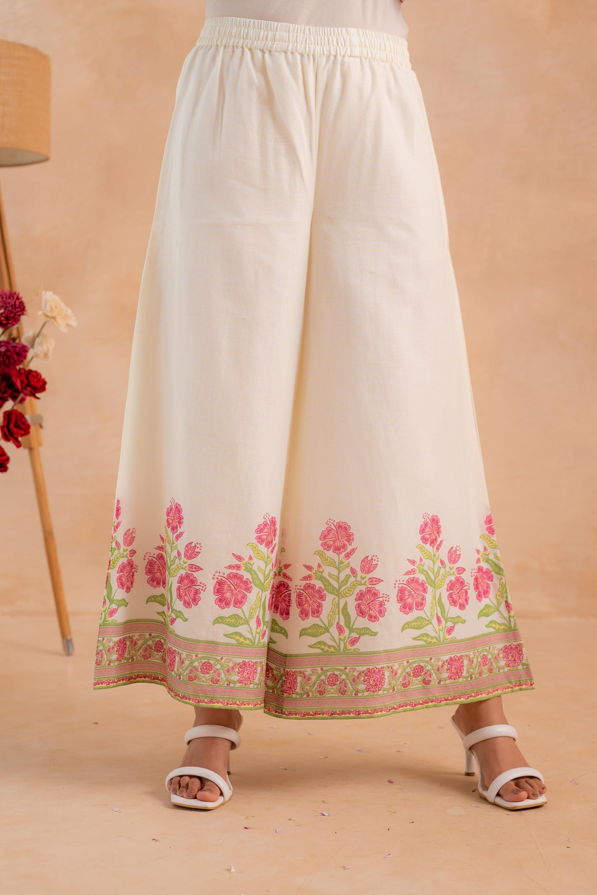 Juniper Gulbahaar Ivory Floral Printed Kurta Palazzo And Dupatta Set - Distacart