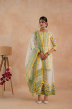Juniper Gulbahaar Off-White Floral Printed Kurta Palazzo And Dupatta Set - Distacart