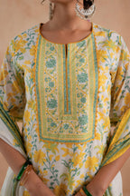 Juniper Gulbahaar Off-White Floral Printed Kurta Palazzo And Dupatta Set - Distacart