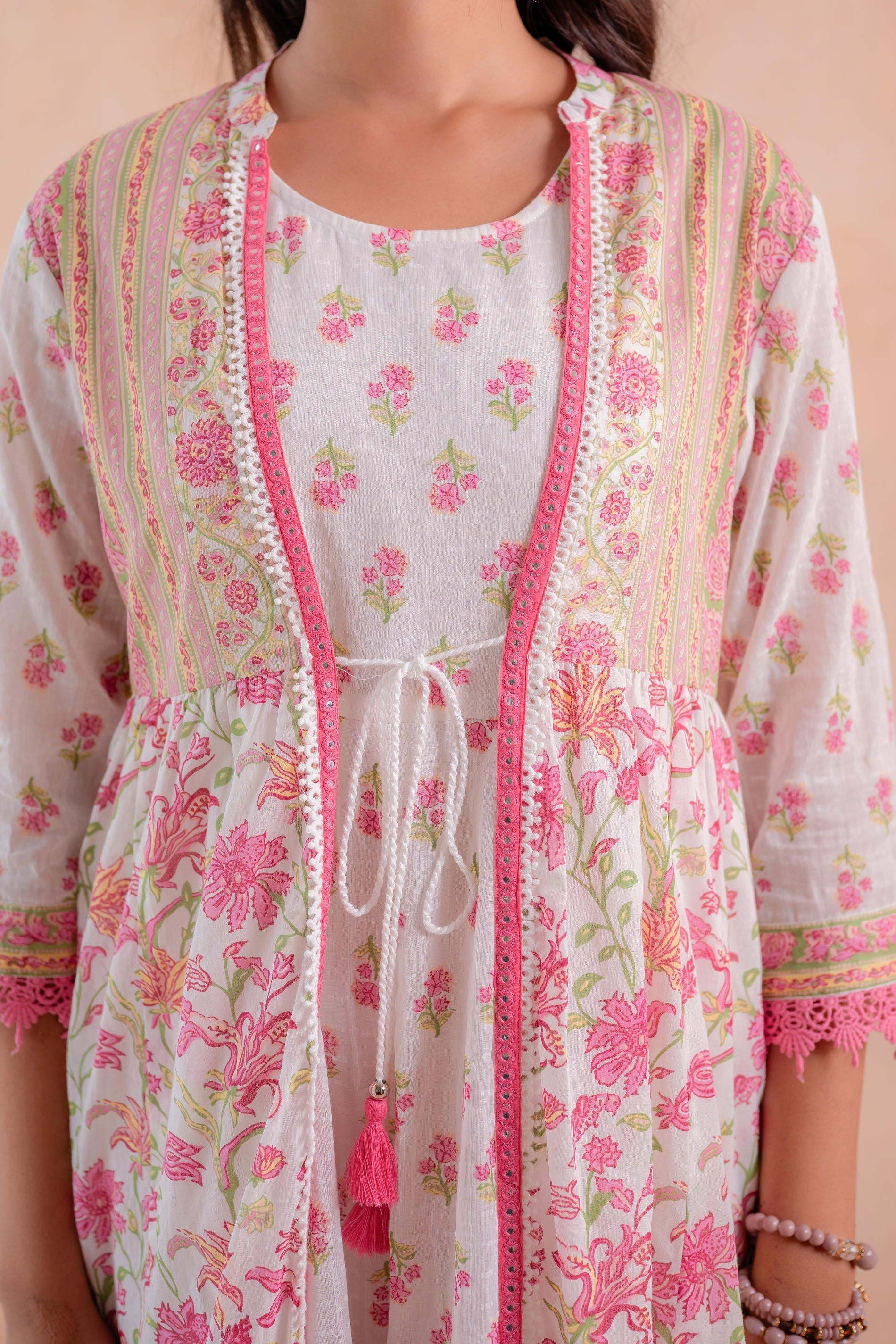 Juniper Ivory Gulbahaar Floral Tiered Dress - Distacart