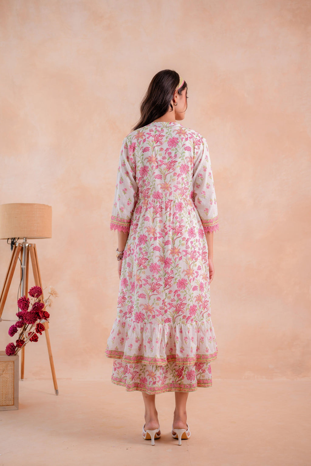 Juniper Ivory Gulbahaar Floral Tiered Dress - Distacart