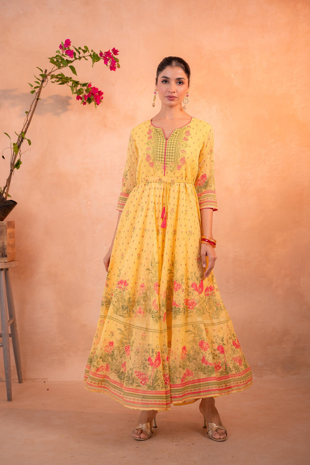 Juniper Gulnaar Gendaphool Garden Panelled Dress - Distacart