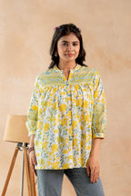 Juniper Floral Printed Gathered Ethnic Tunic - Distacart