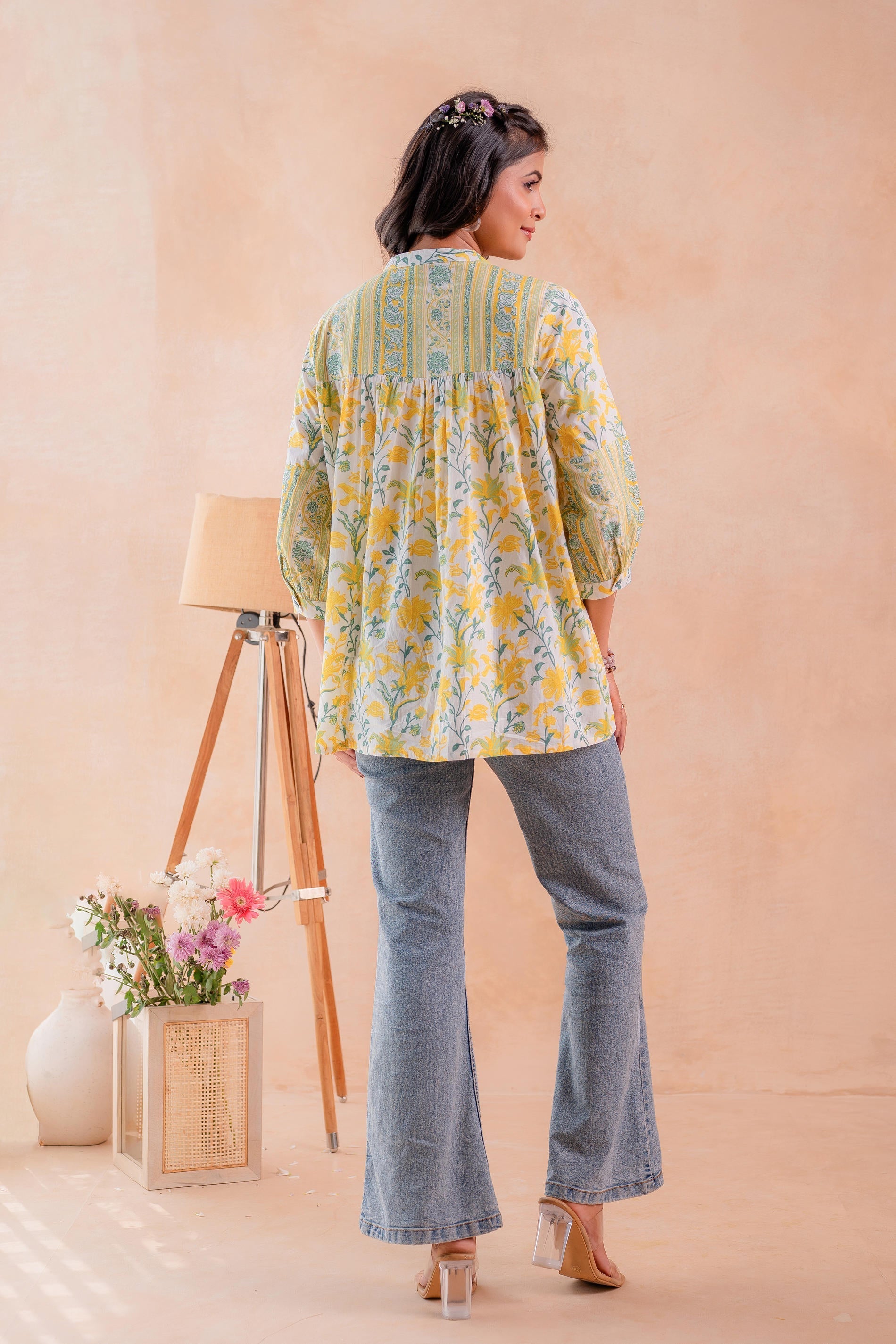 Juniper Floral Printed Gathered Ethnic Tunic - Distacart