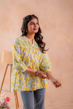 Juniper Floral Printed Gathered Ethnic Tunic - Distacart