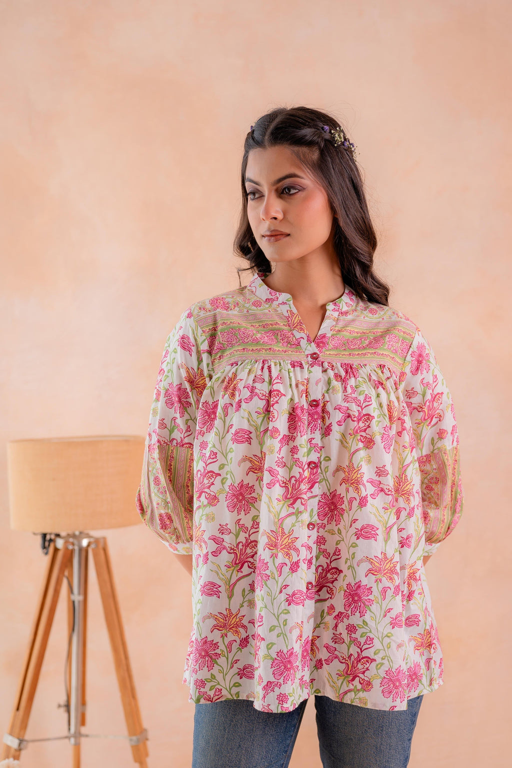 Juniper Floral Printed Gathered Ethnic Tunic - Distacart