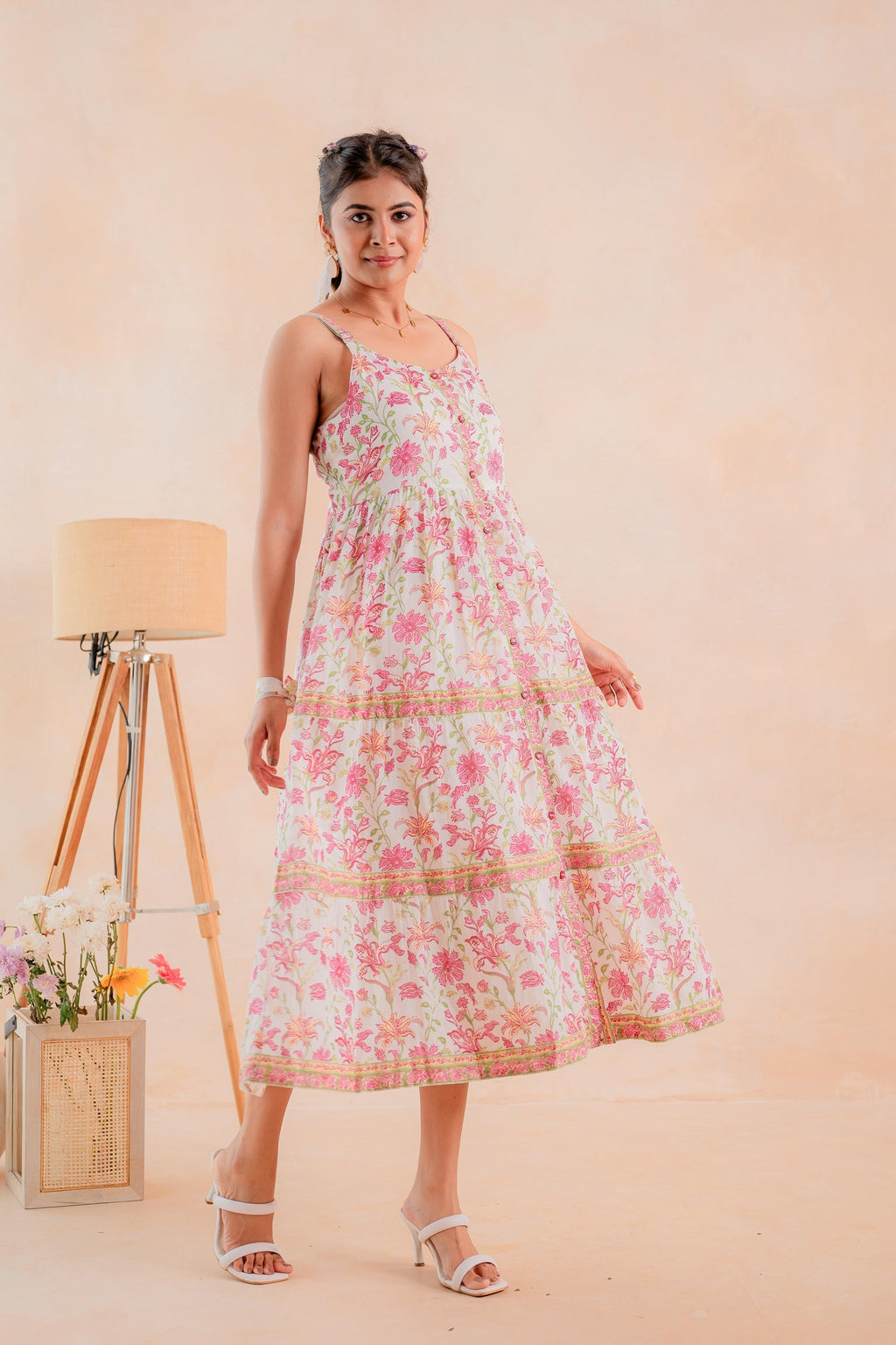 Juniper Pink Meadow Tiered Dress - Distacart