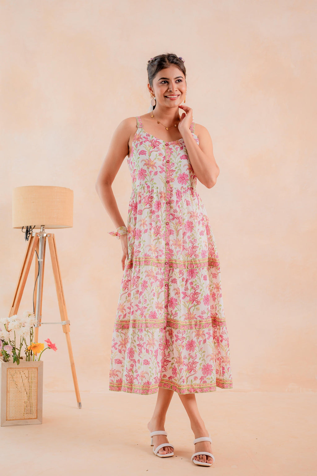 Juniper Pink Meadow Tiered Dress - Distacart