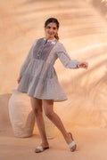 Juniper White & Black Printed Flared tunic with Pintuck Yoke
