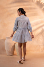 Juniper White & Blue Printed Flared tunic with Pintuck Yoke
