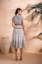 Juniper Black and White Tiered Midi Dress - Distacart
