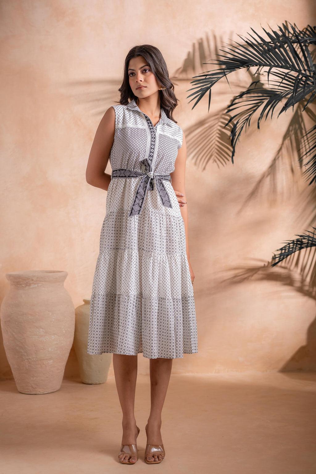 Juniper Black and White Tiered Midi Dress - Distacart