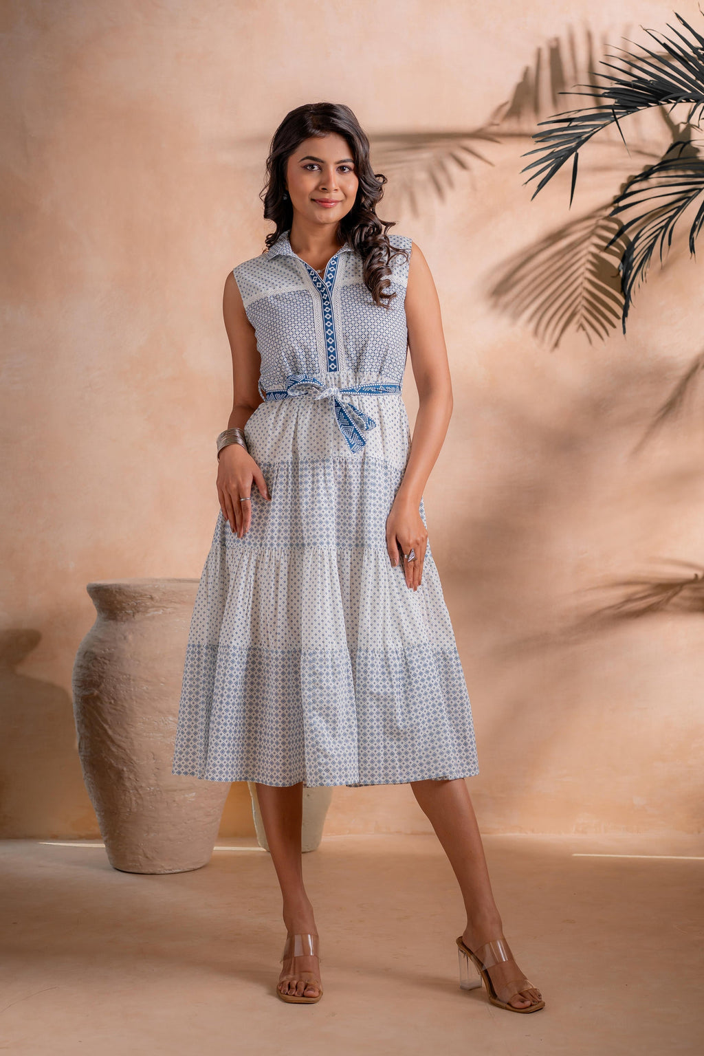 Juniper Neel Aangan Tiered Midi Dress - Distacart