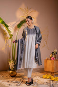 Juniper Black & White Viraasat Printed Kurta Pant And Dupatta Set with Dupatta - Distacart