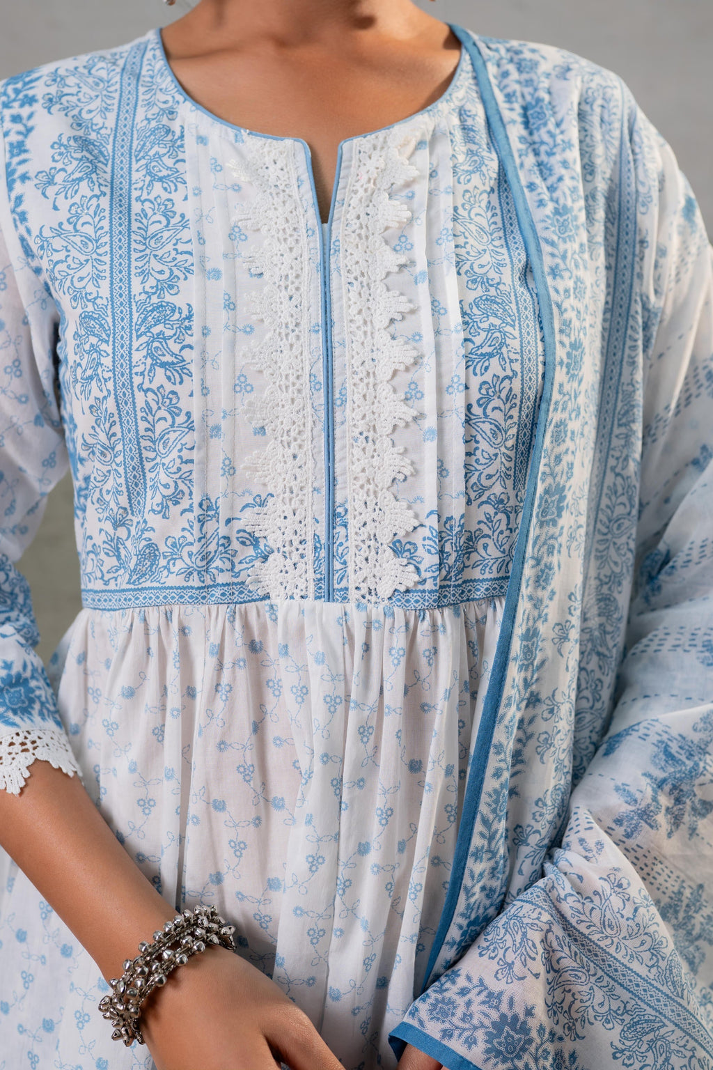 Juniper Neelambar Skyblue Printed Flared Kurta Pant And Dupatta Set - Distacart