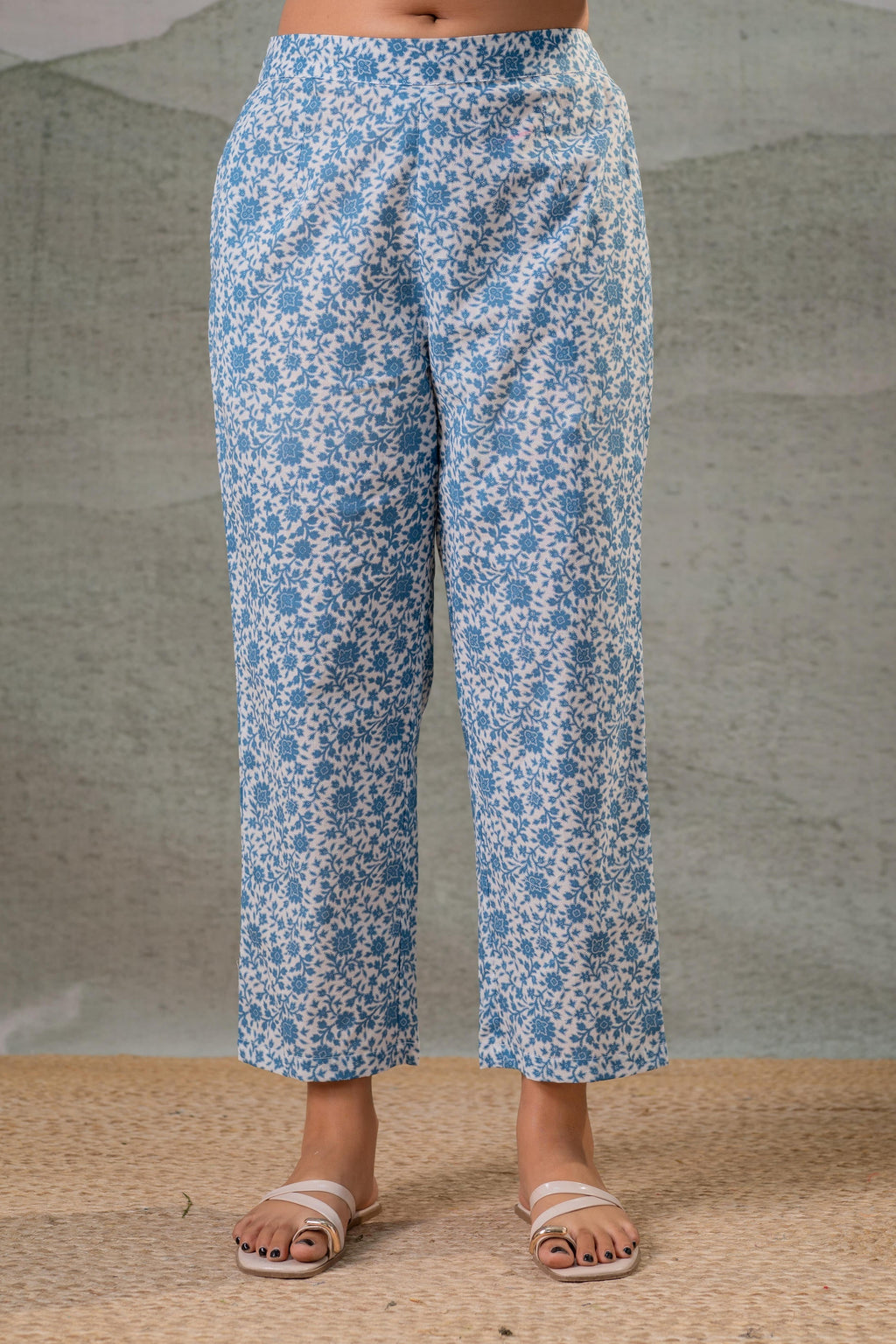 Juniper Neelambar Skyblue Printed Flared Kurta Pant And Dupatta Set - Distacart